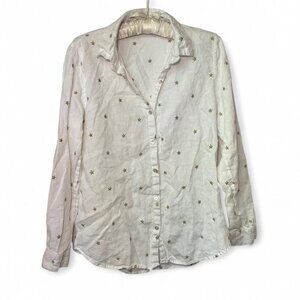 Nicole Miller White 100% Linen Gold Star Button Down Shirt - S